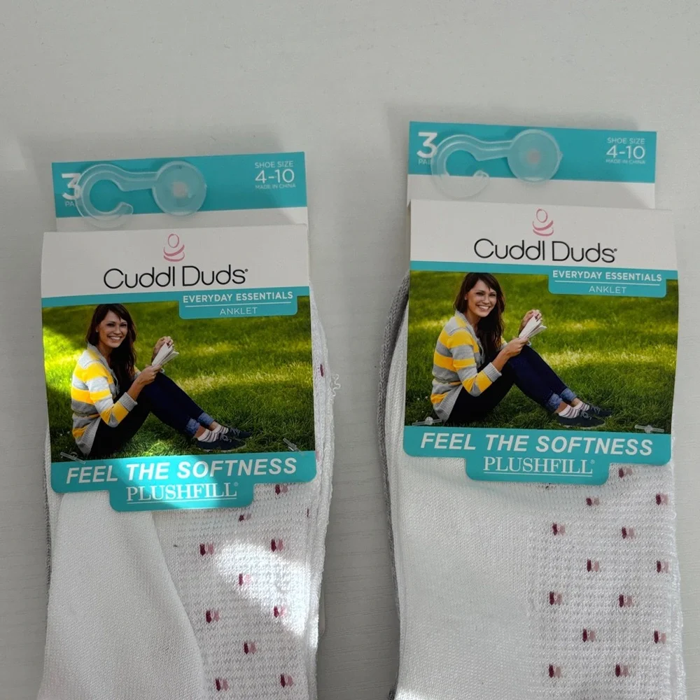 BOGO 3 pack Cuddl Duds White Socks with Red Accents
